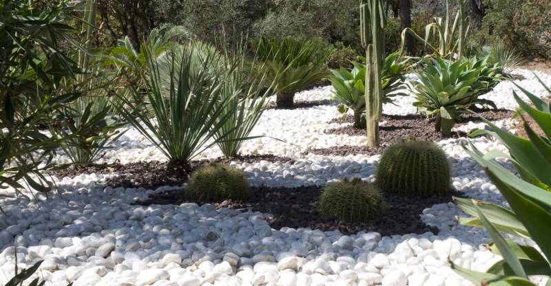 Galets Blancs de Carrare et Graviers pour Jardin Méditerranéen à Ajaccio