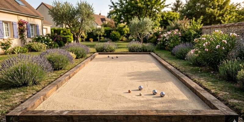 Kit Terrain de Pétanque Complet 40m² avec Traverses en Chêne Prix et Livraison dans les Bouches du Rhône